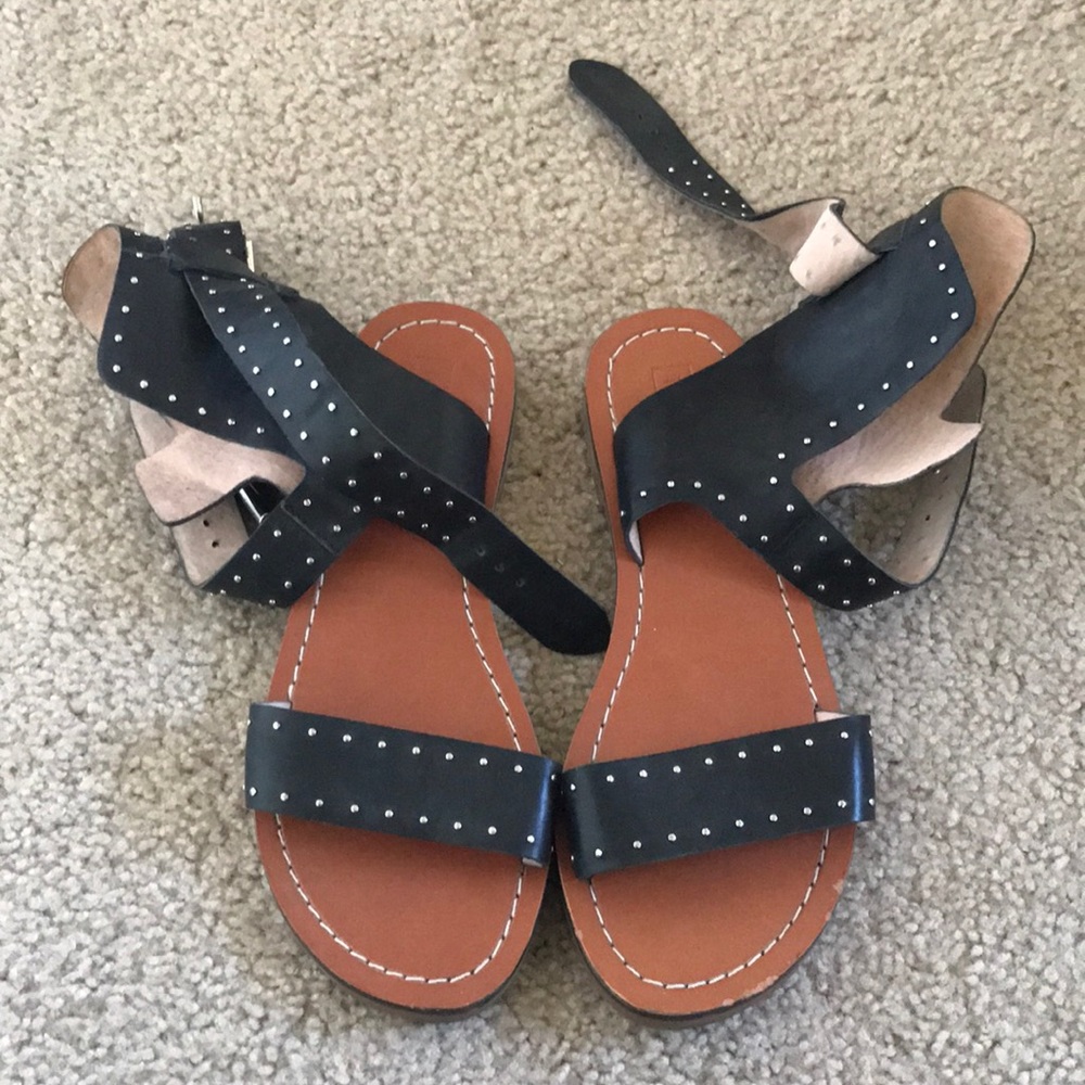 black studded topshop flower buckle sandals